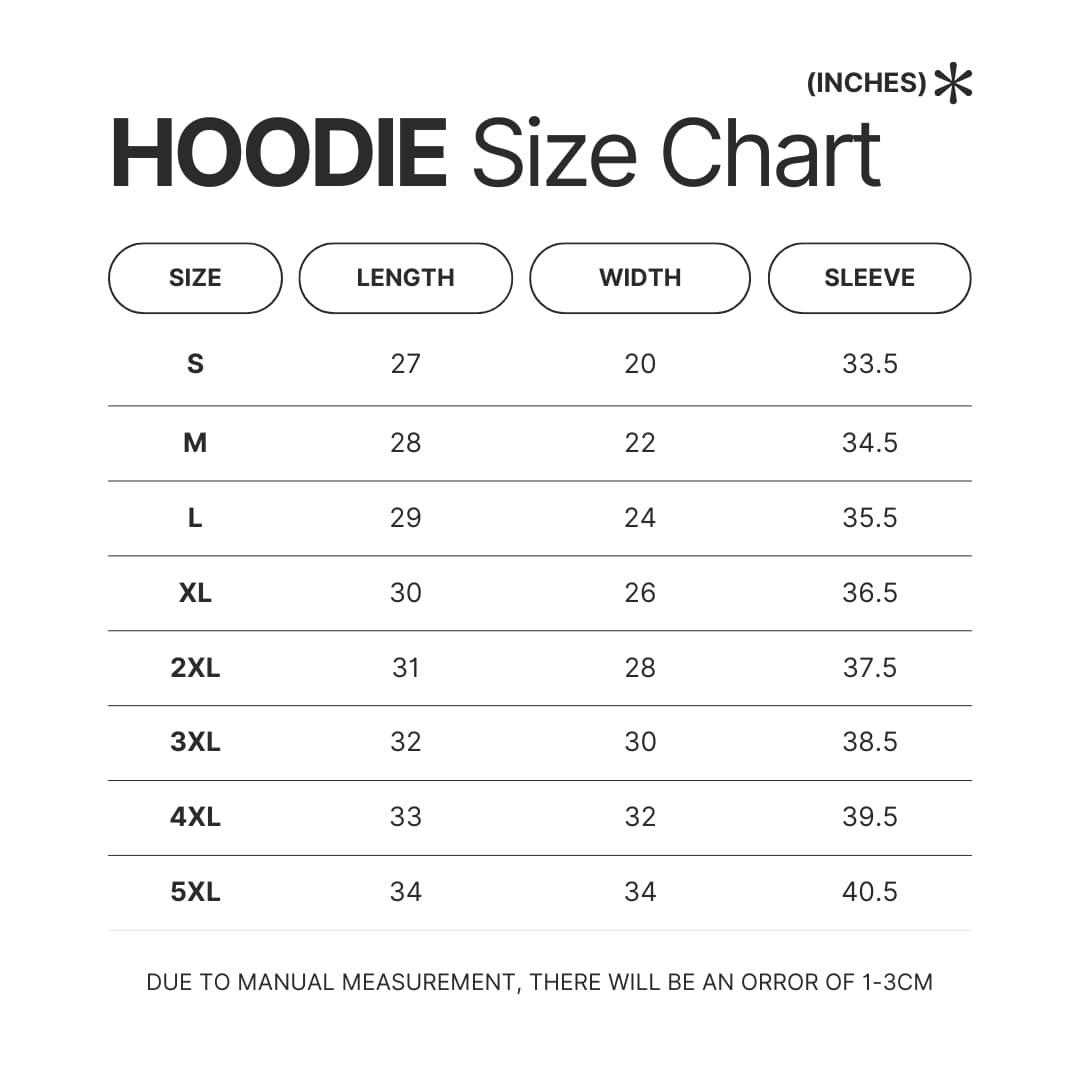Hoodie Size Chart - Gojira Merchandise