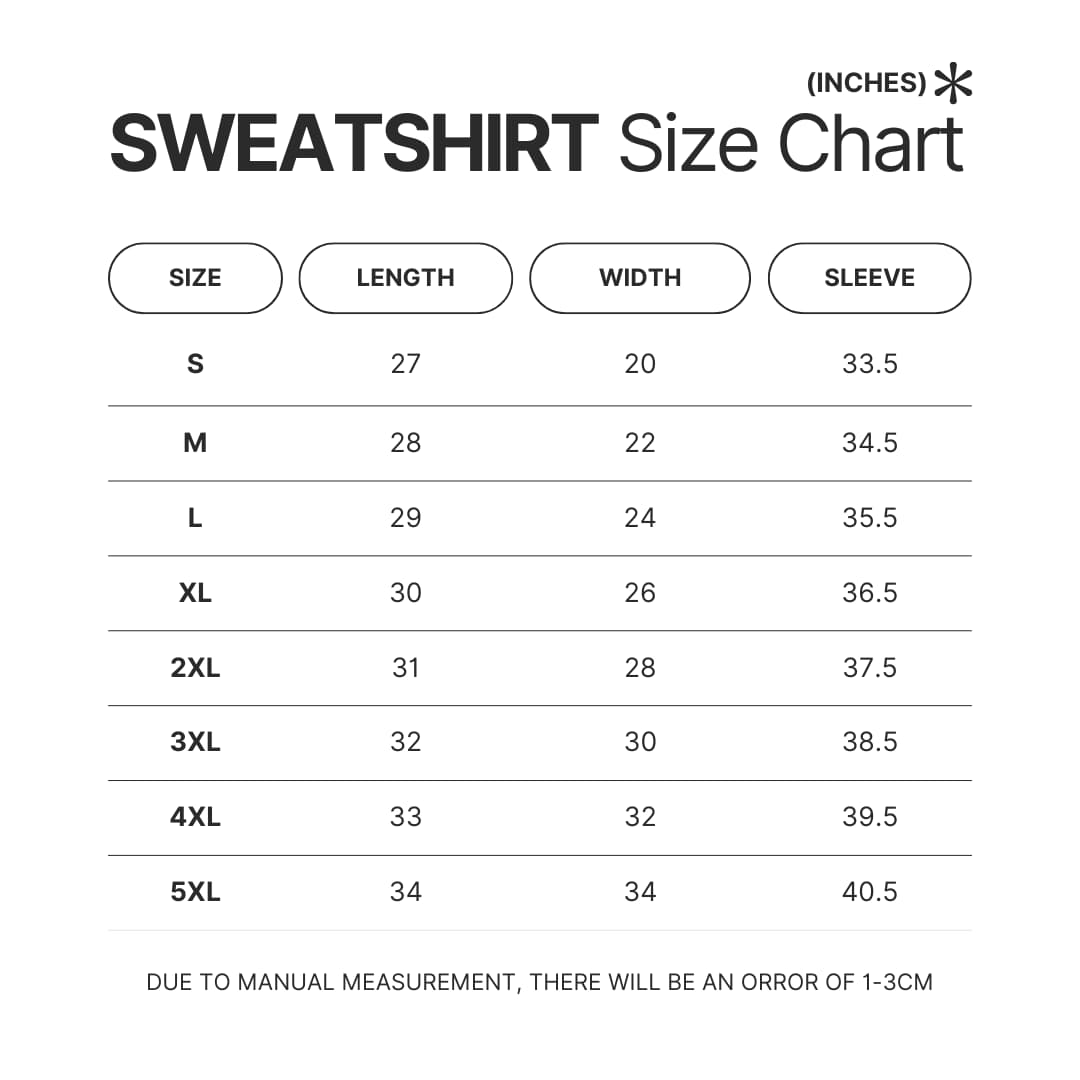 Sweatshirt Size Chart - Gojira Merchandise