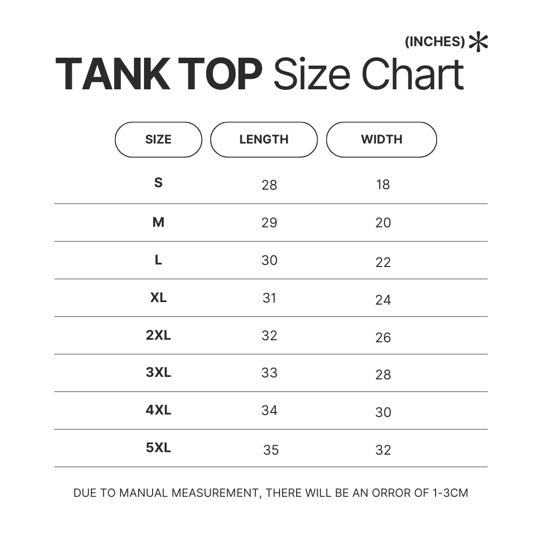 Tank Top Size Chart - Gojira Merchandise