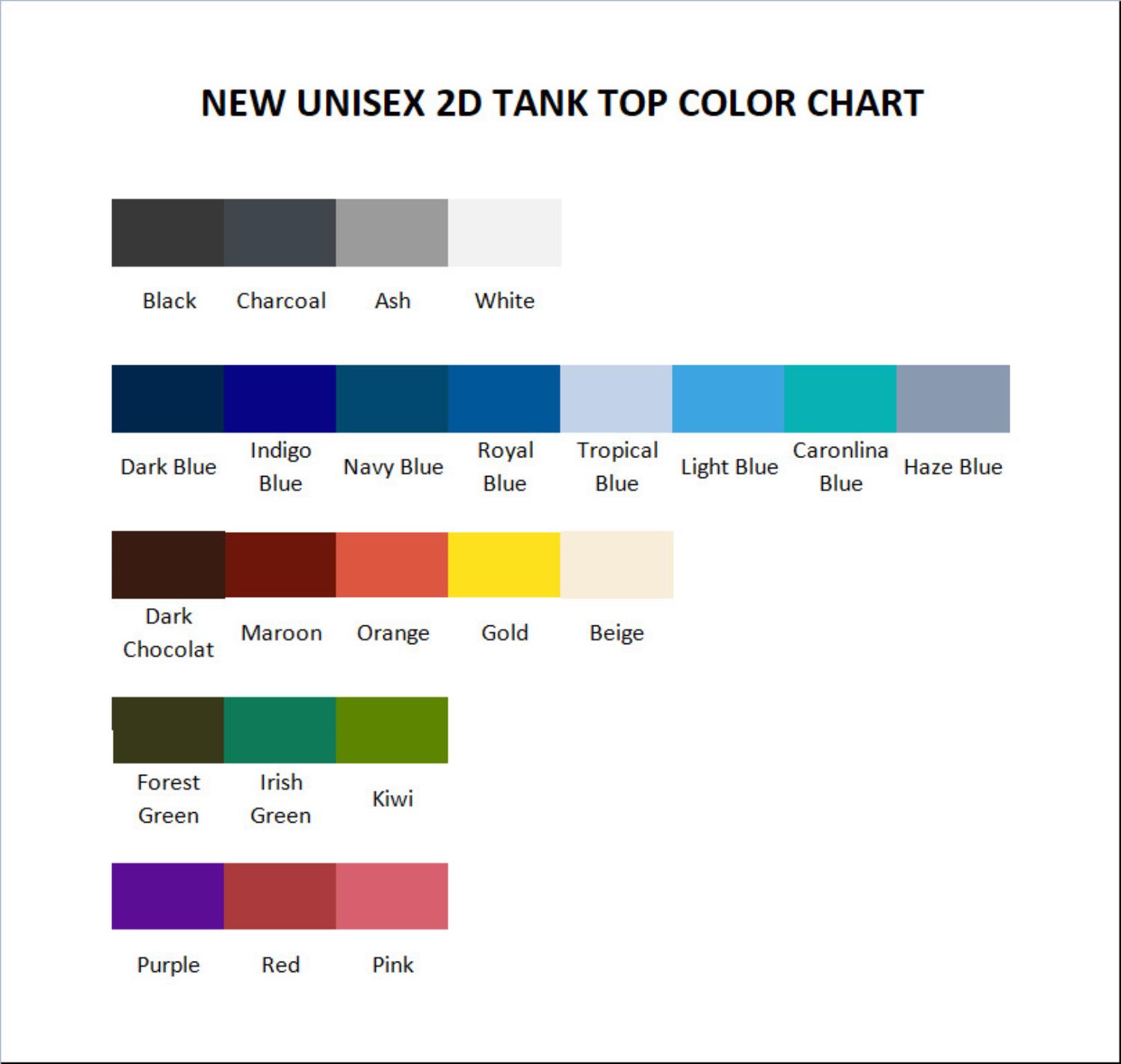 tank top color chart - Gojira Merchandise